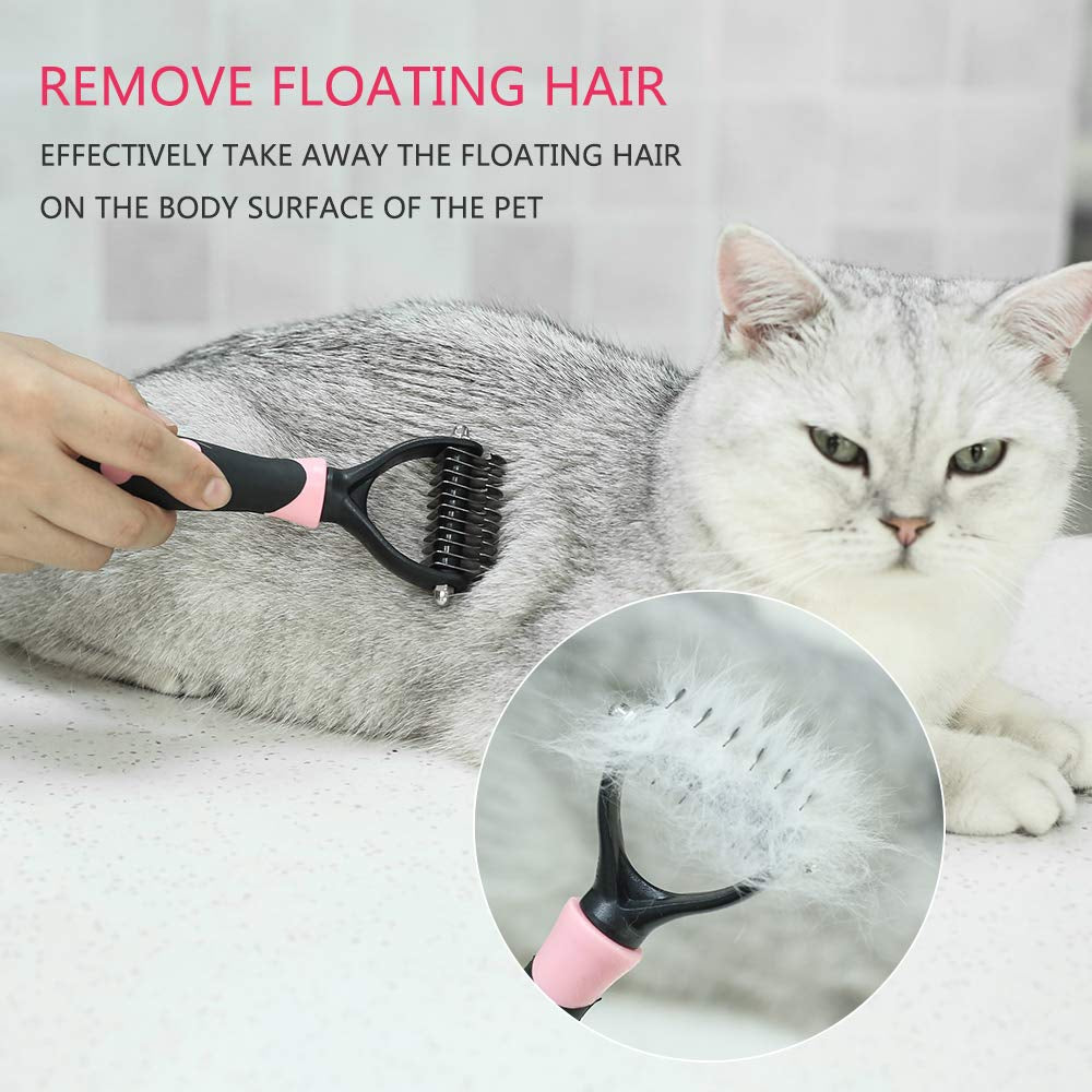 Slicker Brush for Cat & Dog - Self Cleaning Hair Brush for Shedding Removes Mats, Tangles and Loose Hair Suitable for Long & Short Hair (Undercoat Pink)