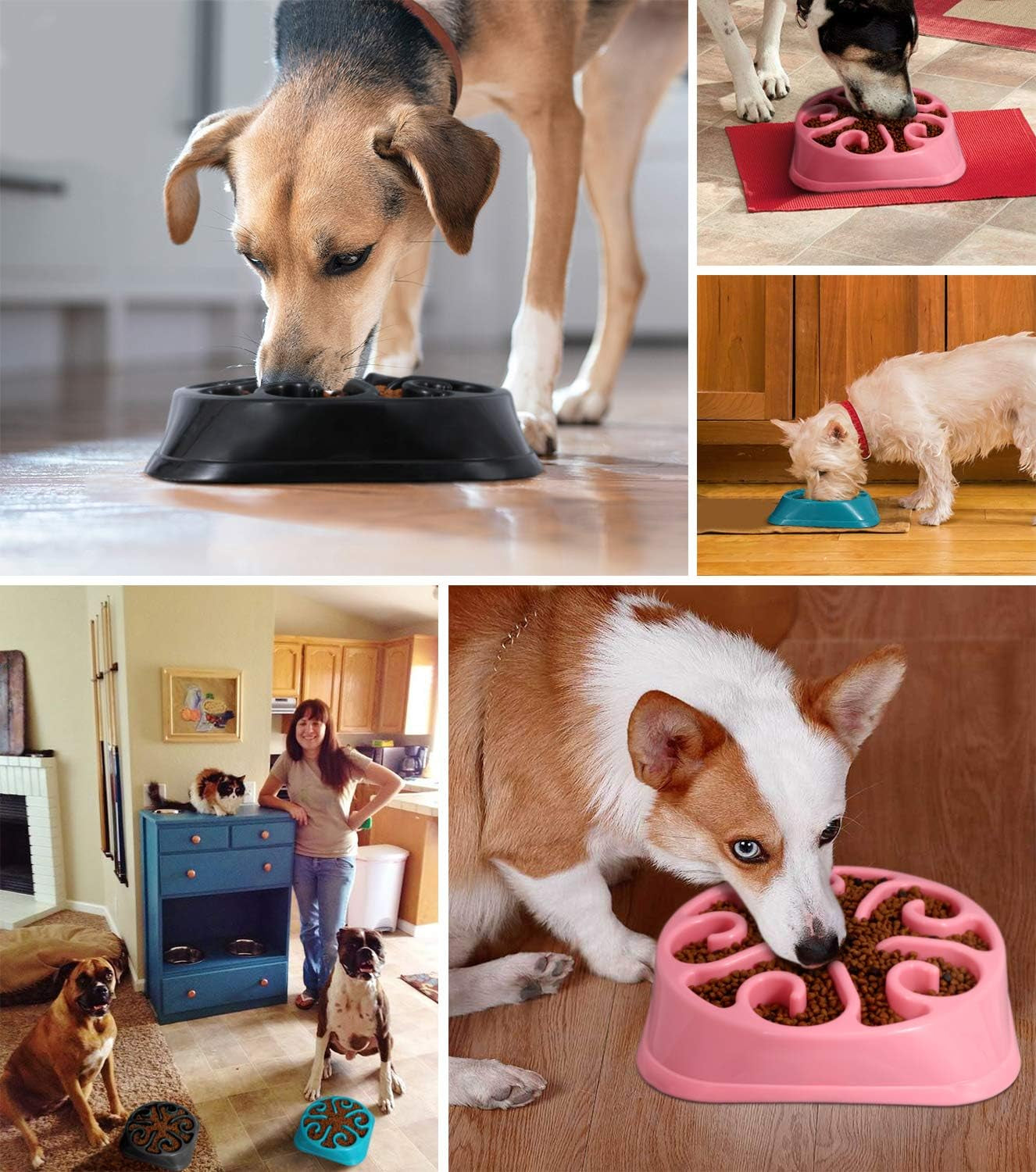 Slow Feeder Dog Bowl for Large Dogs, Anti-Gulping Maze Dog Food Bowl Bloat Stop Puzzle Bowl Non-Toxic Eco Friendly Anti-Choke Large Dog Bowls, One Size, E-Black