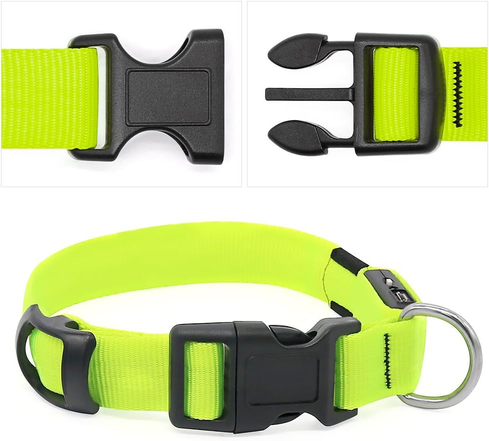 LED Dog Collar Light USB Rechargeable Light up Collar Adjustable Glowing Pet Collar Super Bright for Night Safety Dog Collar with 6 Colors for Large, Medium, Small Dogs (Green, Medium)