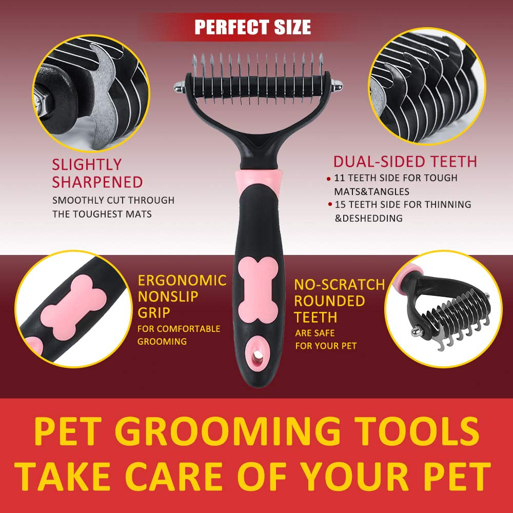 Slicker Brush for Cat & Dog - Self Cleaning Hair Brush for Shedding Removes Mats, Tangles and Loose Hair Suitable for Long & Short Hair (Undercoat Pink)